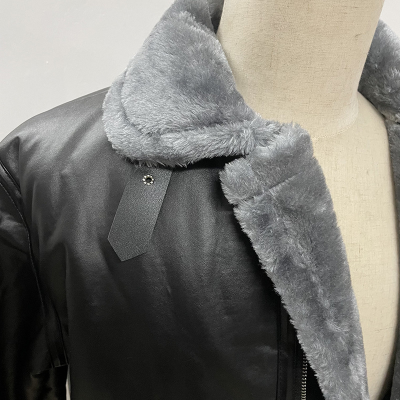 Men's Shearling-Lined Leather Coat With Wide Lapel - Premium Winter Overcoat, Luxurious Faux Fur Outerwear_voghion.com