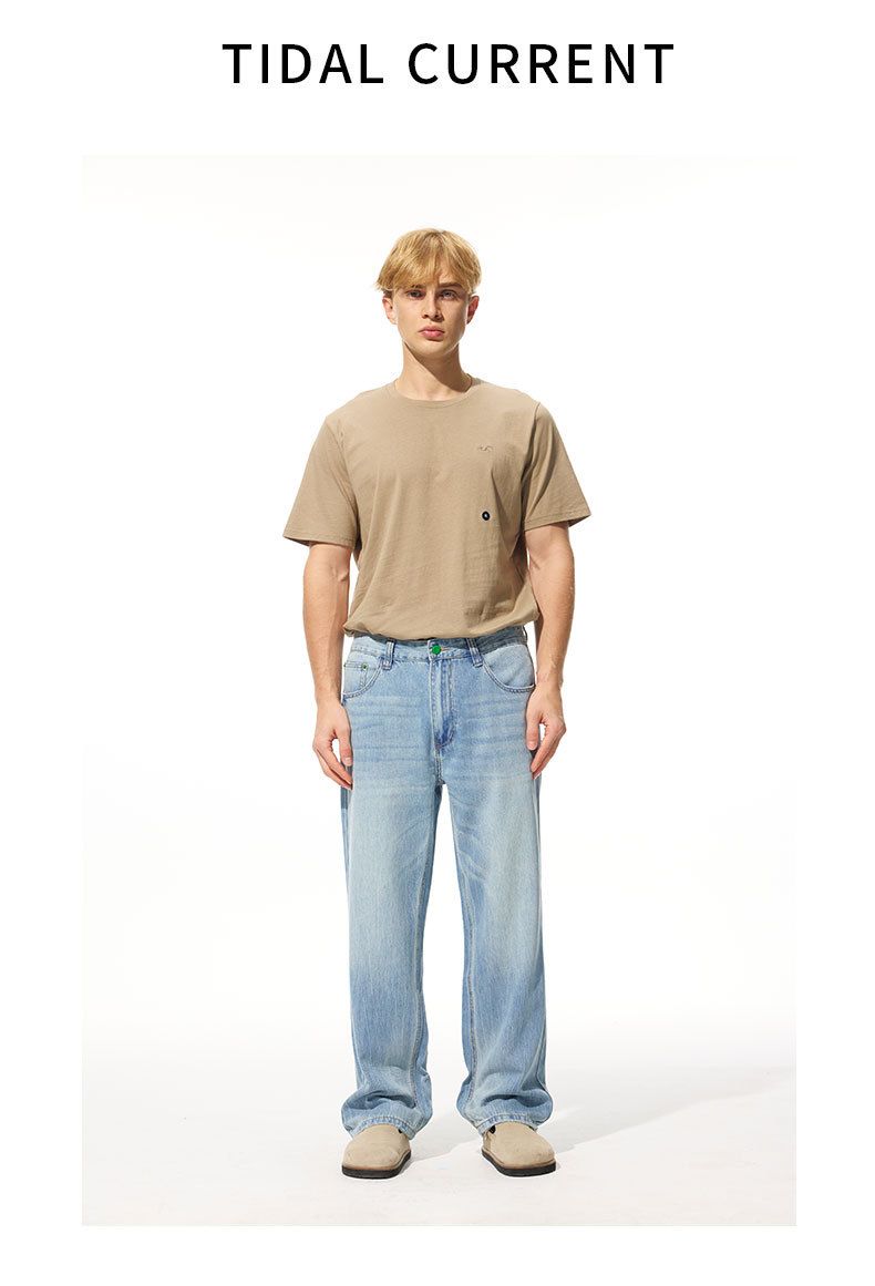 Men's Clothing Lightweight Tencel Lyocell Cool Stretch Washed Jeans - Loose Straight Leg Pants With Japanese Style (Light Blue)_voghion.com