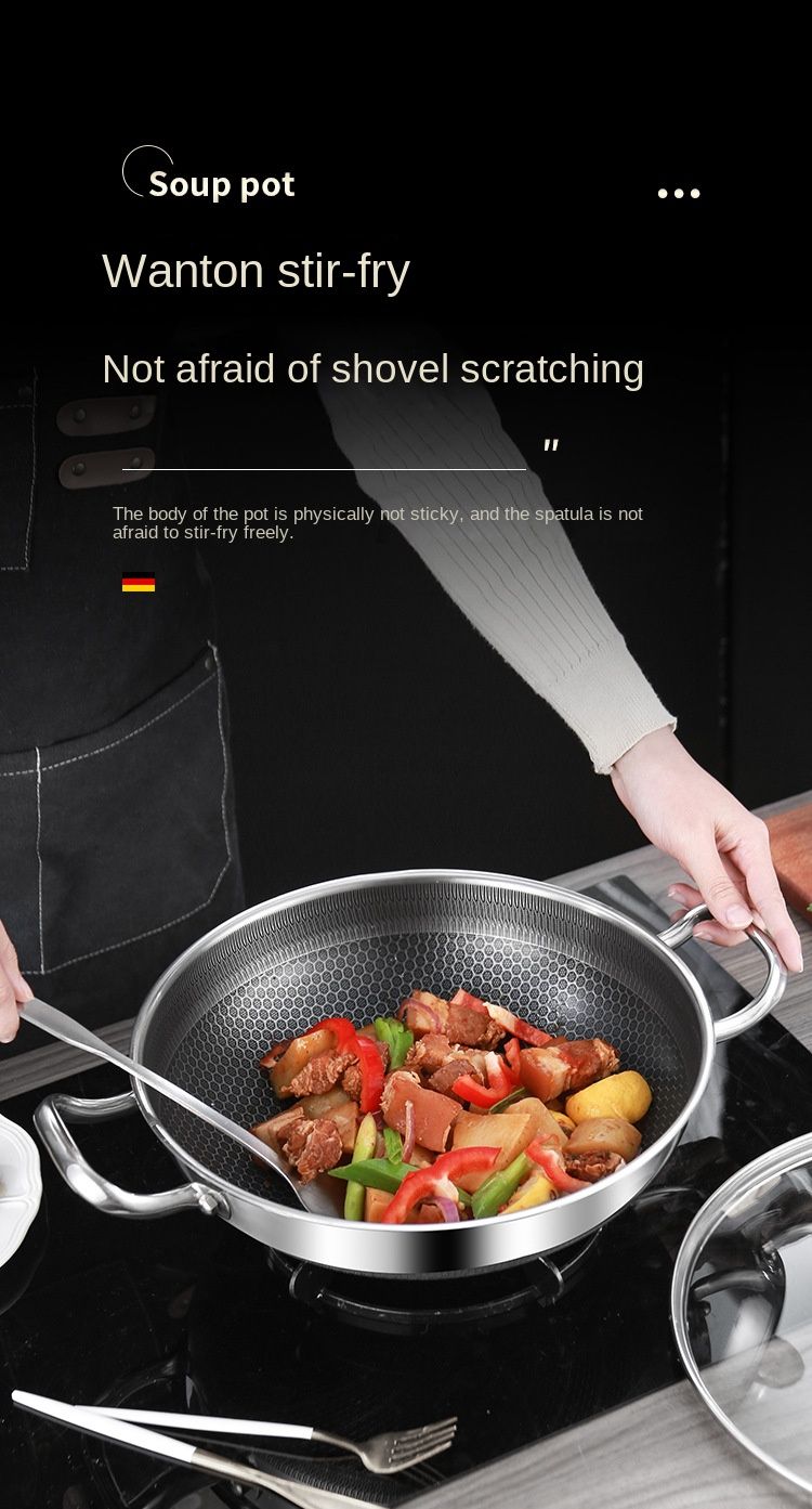 32cm 304 Stainless Steel Frying Pan Food Grade Non Stick Pan Honeycomb Pot Bottom Induction Cooker Gas Stove General Wok_voghion.com
