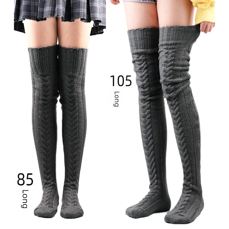 Calza scaldapiedi in lana transfrontaliera Calza sopra il ginocchio europea e americana Autunno e inverno Colore unito Calza Calza Calza spessa Calzino da donna_voghion.com