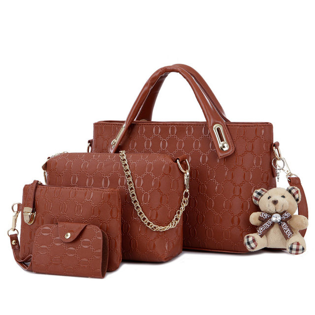 4 pezzi/set set di borse da donna elegante borsa a tracolla in pelle PU moda borse da donna con pochette a tracolla in tinta unita selvaggia_voghion.com