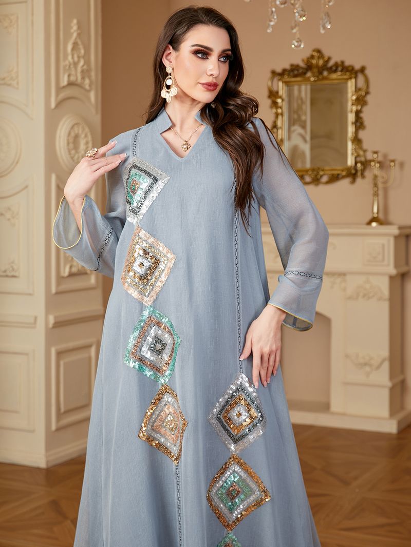 Women's Clothing Muslim Middle East Sleeved Abaya Sequined Long Skirt Saudi Arabia Dubai Dress_voghion.com