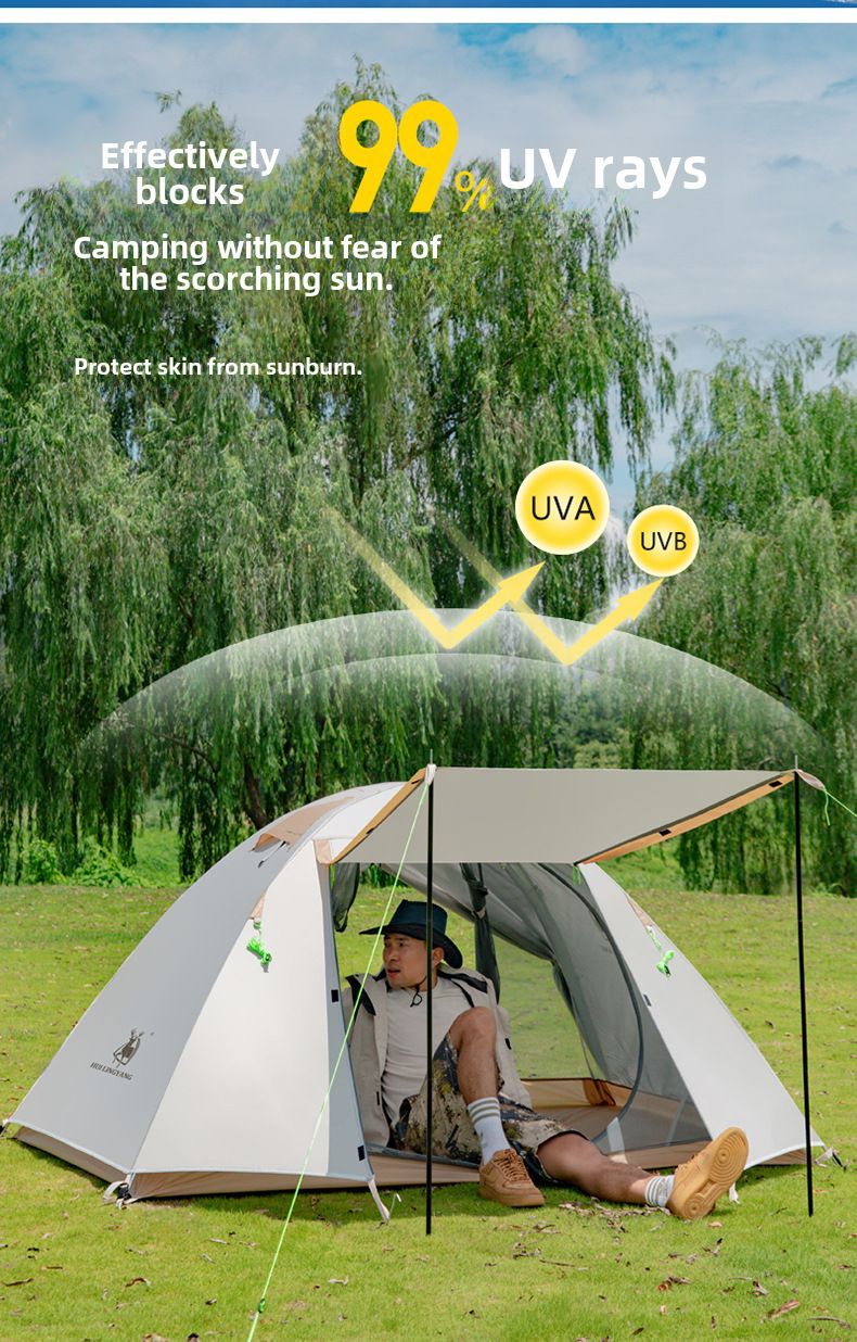 Tenda da campeggio pieghevole portatile in alluminio con palo, attrezzatura da campeggio, antipioggia, campeggio notturno, protezione solare, rivestimento in argento_voghion.com