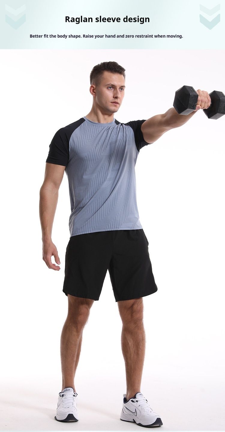 T-shirt court à manches courtes et contraste de couleur pour homme, idéal pour la course à pied, le basket-ball et le fitness, séchage rapide_voghion.com