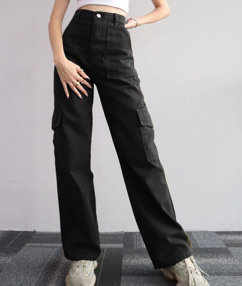 Women's Clothing Versatile Casual Pants Mid-waist Three-dimensional Pocket Trousers Waist Overalls_voghion.com