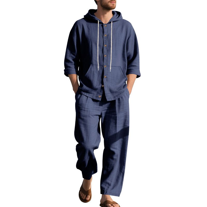 Men's Linen Hooded Shirt & Pants Set - Breathable Beachwear For Spring & Summer Fashion Trends Hot-selling_voghion.com