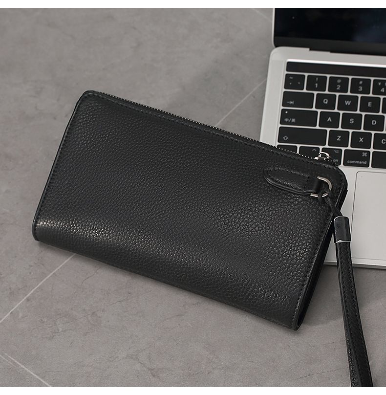 Men's Clutch Bag Wrist Bag First Layer Cowhide Zipper Men's Large Capacity Genuine Leather Wallet Mobile Phone Bag Men's Casual Business Handbag_voghion.com