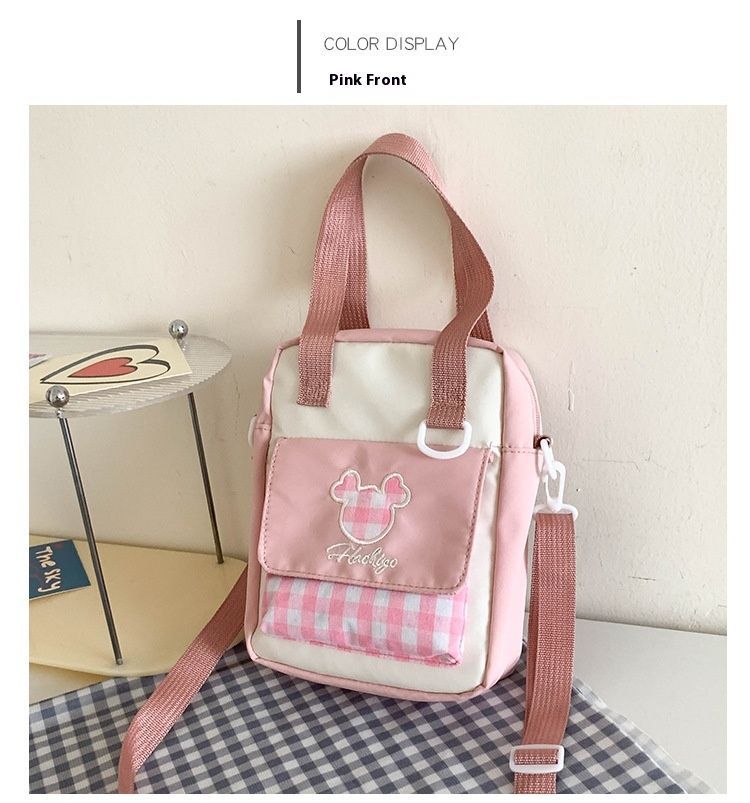 Piccola, fresca, carina borsa a tracolla per studenti, bifacciale, multiuso, estiva 2024, semplice, a mano, a tracolla, da donna_voghion.com