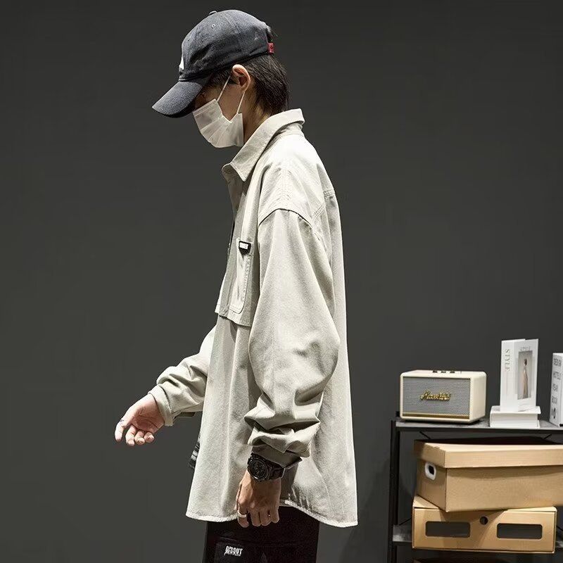 Giacca da lavoro, top da uomo in stile giapponese primaverile e autunnale, camicia a maniche lunghe ampia e versatile, bella giacca casual retrò americana_voghion.com