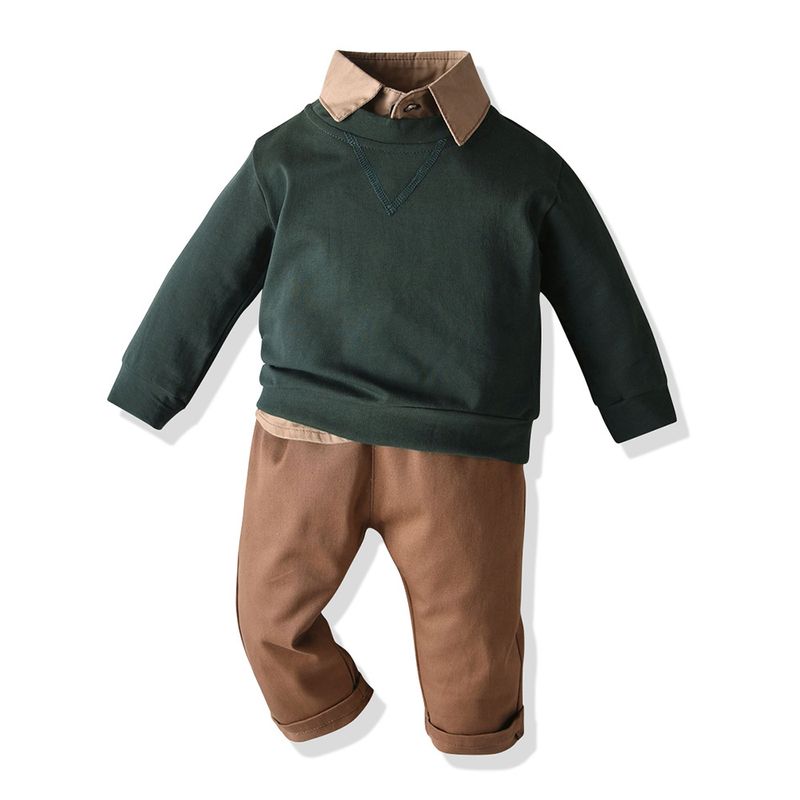 Kid's Clothing autumn and winter new children's clothing children's pullover sweater shirt with British trousers three piece suit Boy set_voghion.com