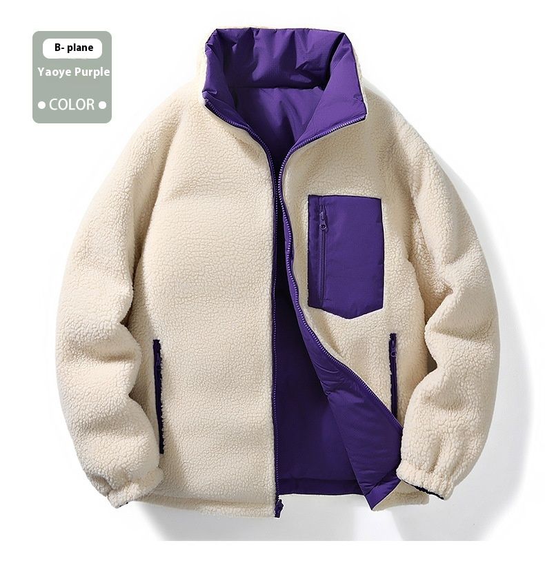 Casaco de lã de cordeiro de novo estilo de inverno masculino de algodão com pelúcia e pão grosso, casaco de algodão quente solto de dupla face para mulheres_voghion.com