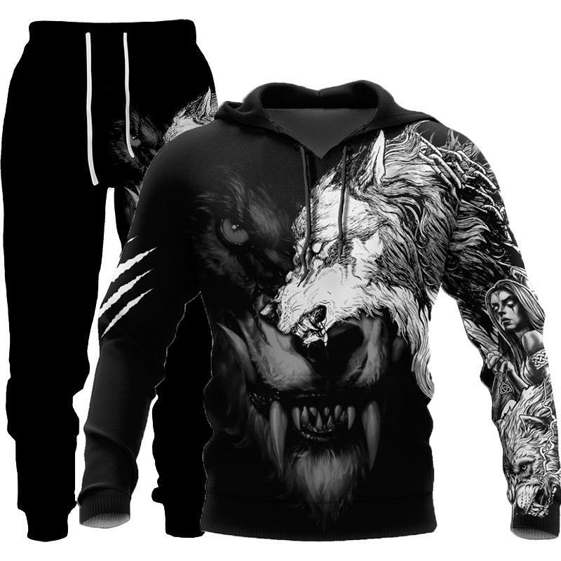 2024 New Tiger Animal Pattern 3D Printed Hooded Men's Sweater Set_voghion.com