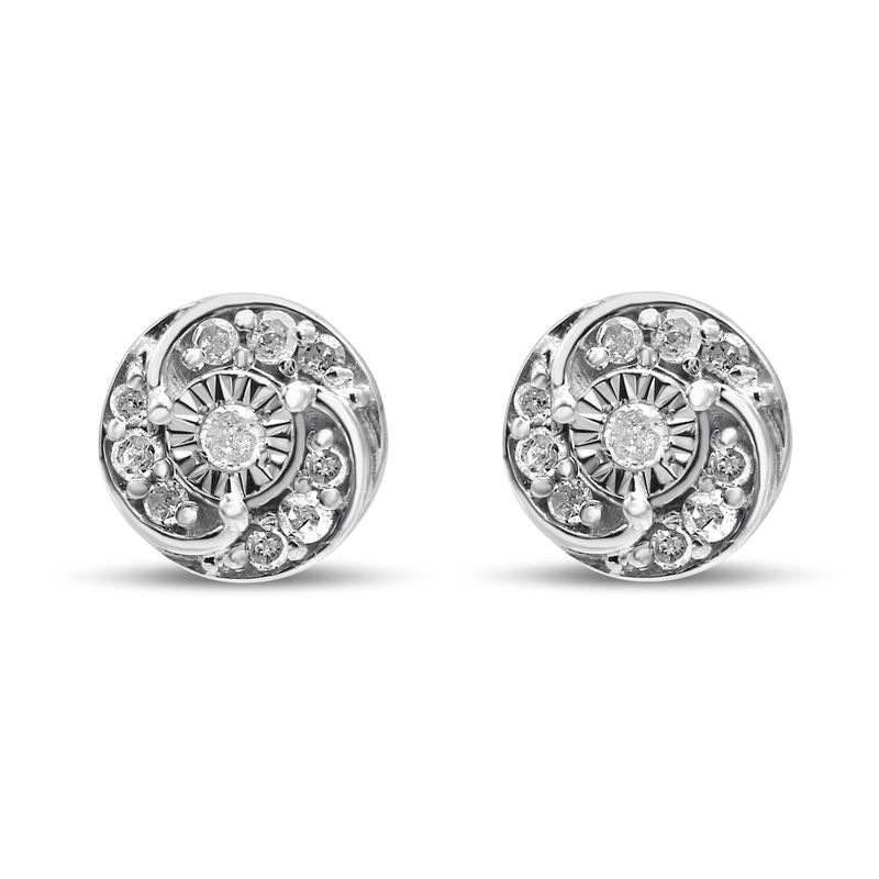 .925 Sterling Silver 1/4 Cttw Round Diamond Spiral Halo Cluster Stud Earrings (I-J Color, I2-I3 Clarity)_voghion.com
