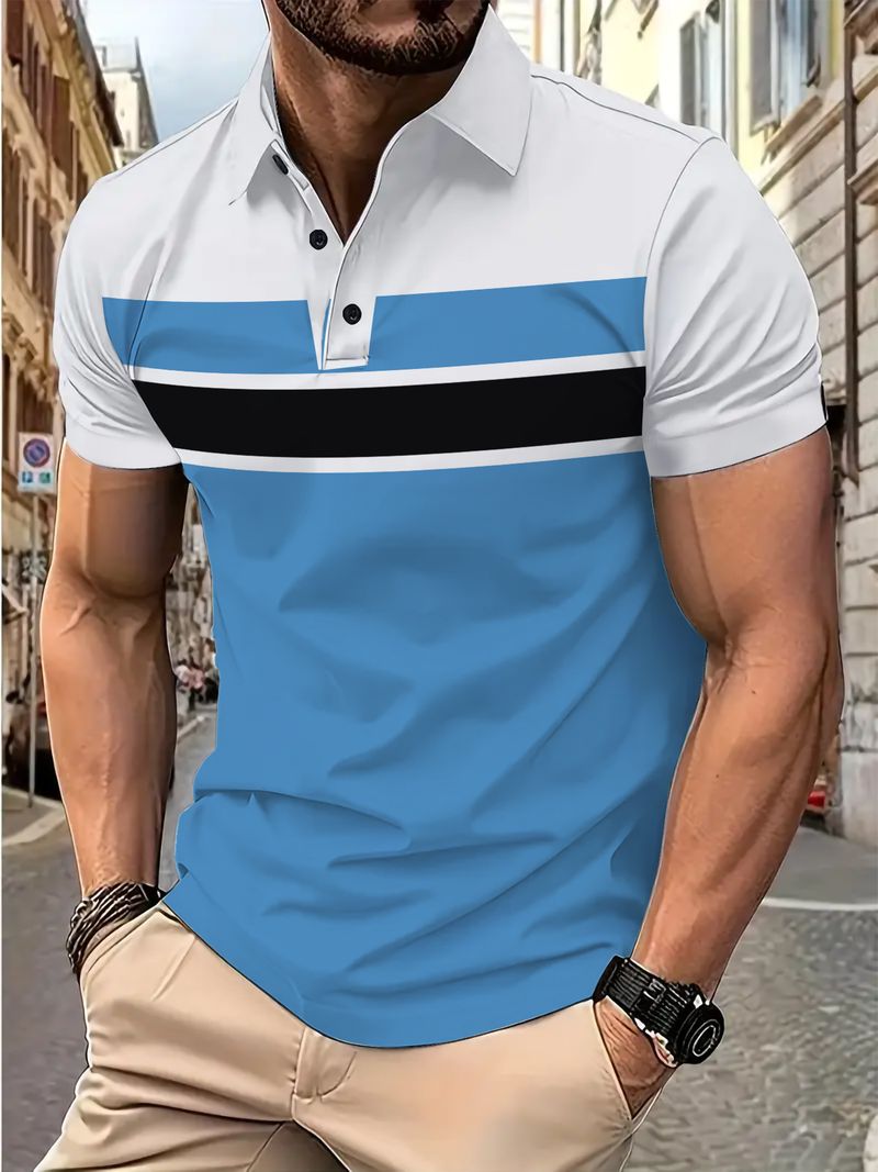 Nuova polo casual da uomo con colletto con bottoni stampati in 3D e parte superiore versatile_voghion.com