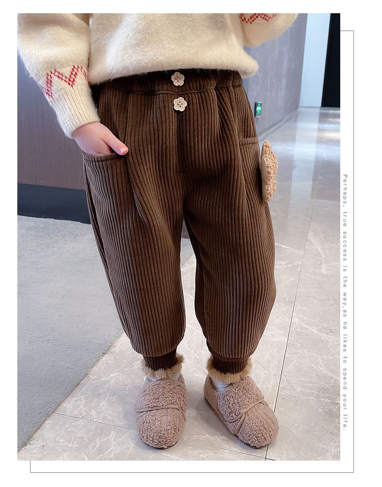 Neue Mädchen Samthose mit integriertem Samt, Kleidung für Baby Mädchen, Winterwärme, Cord Freizeithose, trendy_voghion.com