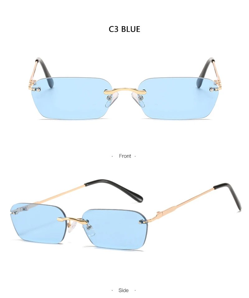 Nouveautés Lunettes de soleil sans monture à la mode pour hommes et femmes Lunettes de soleil classiques légères pour hommes Lunettes rectangulaires sans cadre UV400_voghion.com