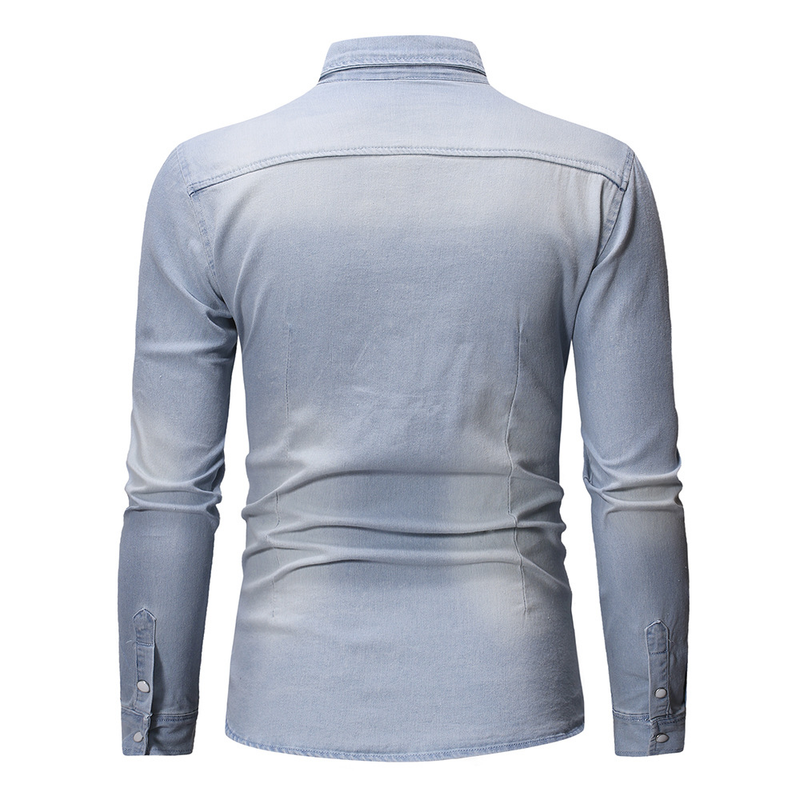 2020 Frühlingsmode Vier Jahreszeiten Modell Doppeltasche Herren Casual Langarm Jeanshemd 3011_voghion.com