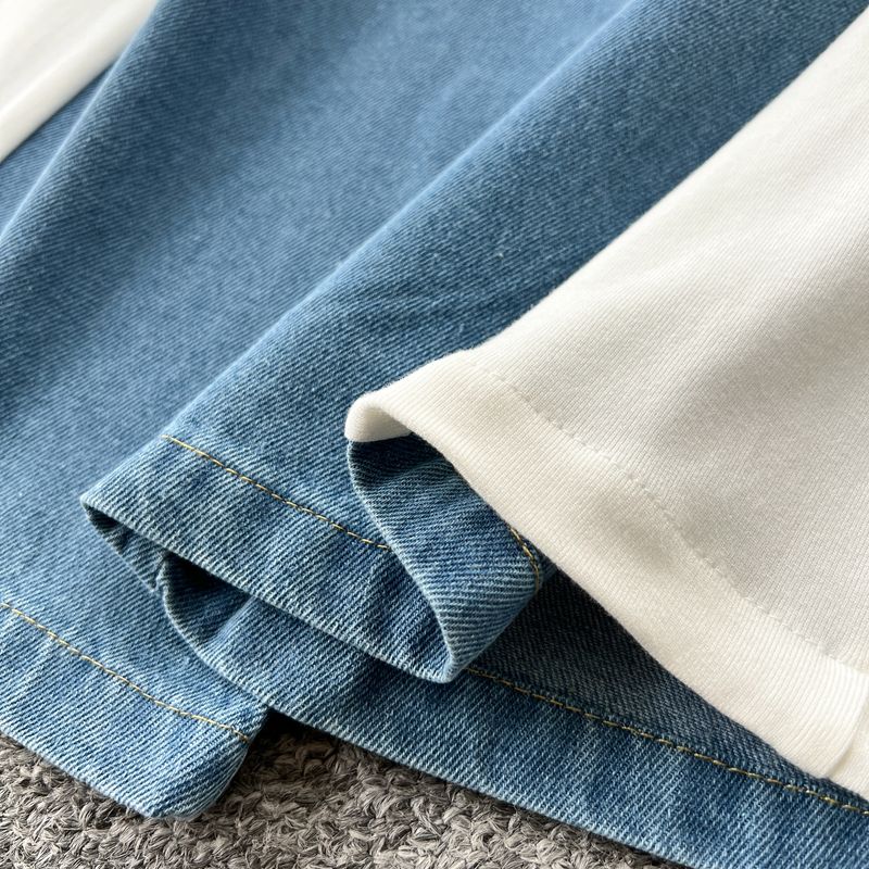 Ensemble complet de vêtements d'été pour femmes, haut décontracté à manches courtes et taille haute, pantalon large en denim à revers rétro, deux pièces_voghion.com