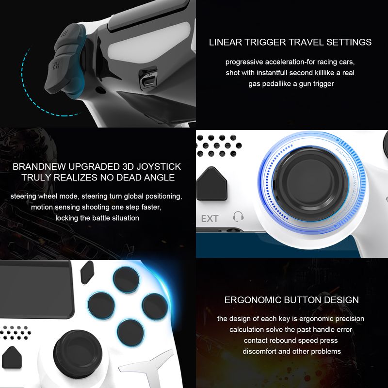 Mando inalámbrico con Bluetooth y giroscopio de 6 ejes GAMINJA con panel táctil y vibración dual para consola PS4 y PS3_voghion.com
