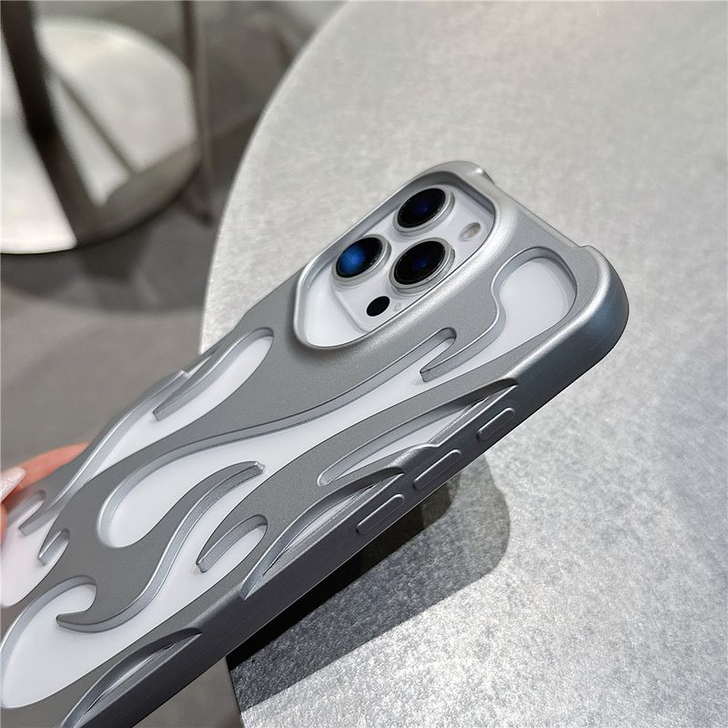 New 3D Flame Hollow Slim Matte Case For iPhone 16 15 14 13 12 11 Pro Max 16 Plus Plating Shockproof Protective Soft Bumper Cover_voghion.com