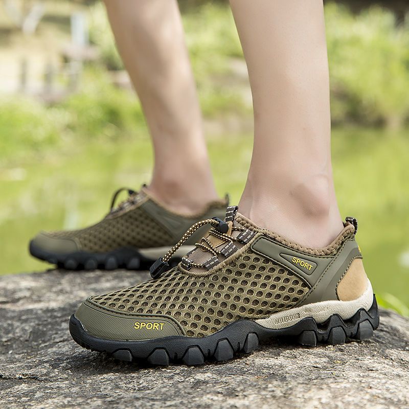Scarpe casual estive da trekking all'aperto, in rete traspirante, alla moda e alla moda, con suola morbida cava, da uomo._voghion.com