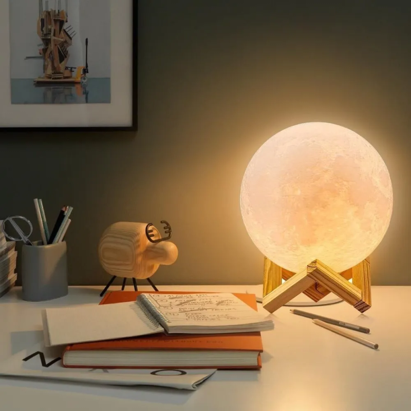 Veilleuse LED Lune étoilée – Batterie/USB, support, cadeau pour enfants, décoration de chambre en Europe_voghion.com