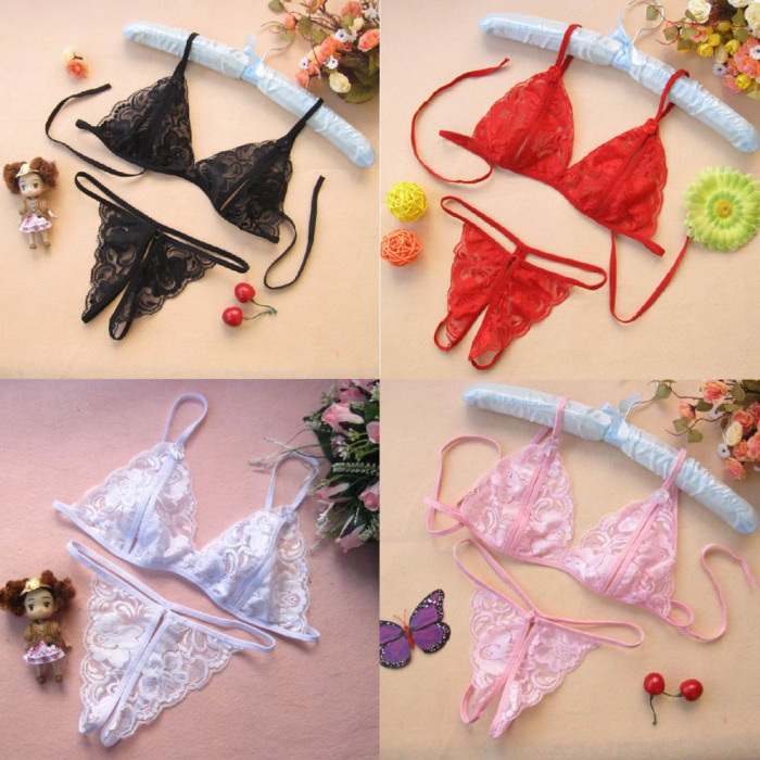 Kvinder Lingeri Undertøj Sæt Sexet Blonde Gennemsigtig BH G-String H9_voghion.com