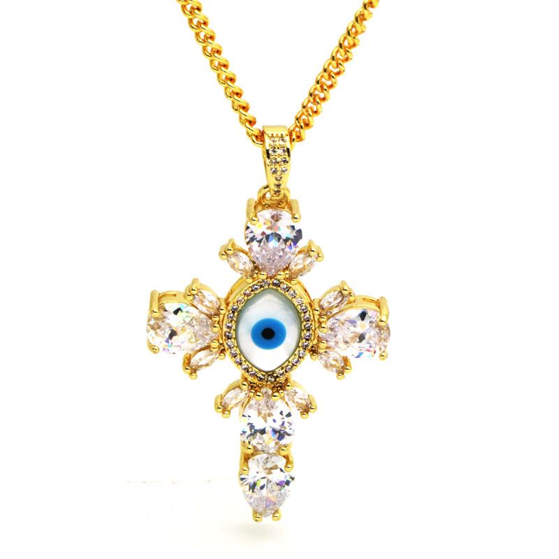 Selling Hot Pearl Zircon Cross Demon Pendant Necklace For Women Fashion Eye Collarbone Chain_voghion.com