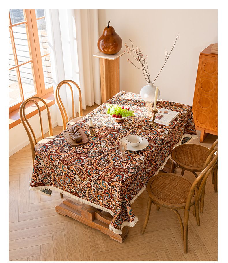 Nappe en coton et lin, style peinture à l'huile, rectangulaire, de haute qualité, style ins, pour table basse_voghion.com