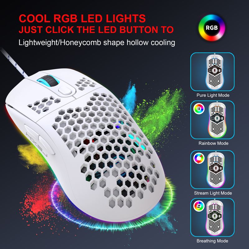 New hollow hole design, lightweight wired gaming mouse, macro programmable, 8000 dpi adjustable_voghion.com