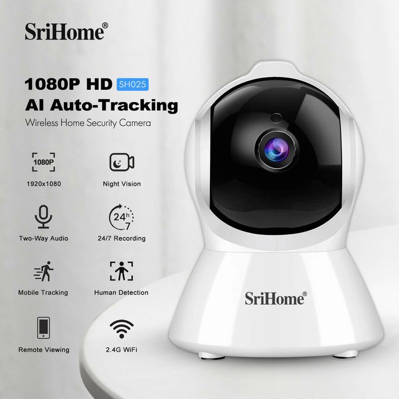 Srihome SH025 AI Body Auto-tracking IP Baby Monitor Mini 1080P Wifi CCTV Kamera 2.0MP H.265 Inteligentny dom Wewnętrzny pilot_voghion.com