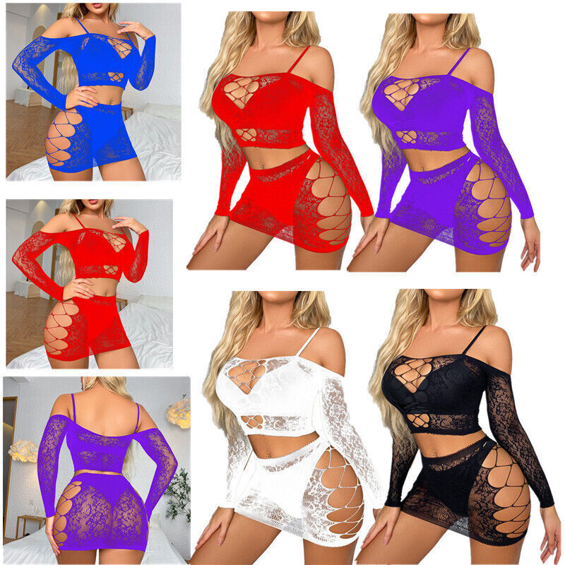 Sexy transparente Damenunterwäsche mit engen Trägern, Minikleid + G-String-Pyjama-Unterwäsche_voghion.com