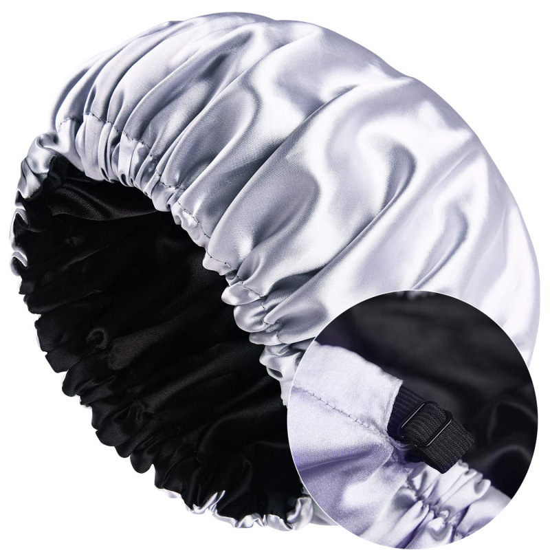 Berretto da notte in seta da donna, berretto nero in raso riccio, fibbia giapponese, regolabile, traspirante, caldo, rotondo_voghion.com