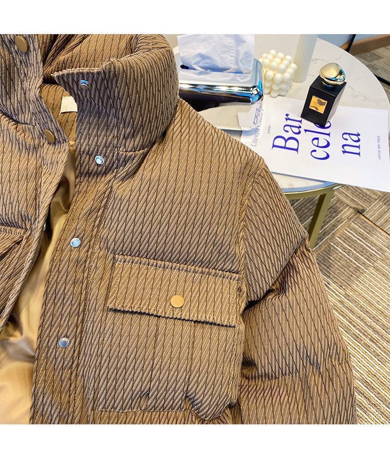 Women's Short Padded Khaki Cotton Jacket - Oversized Casual Winter Coat With Pockets, Loose Fit For Petite & Tall_voghion.com