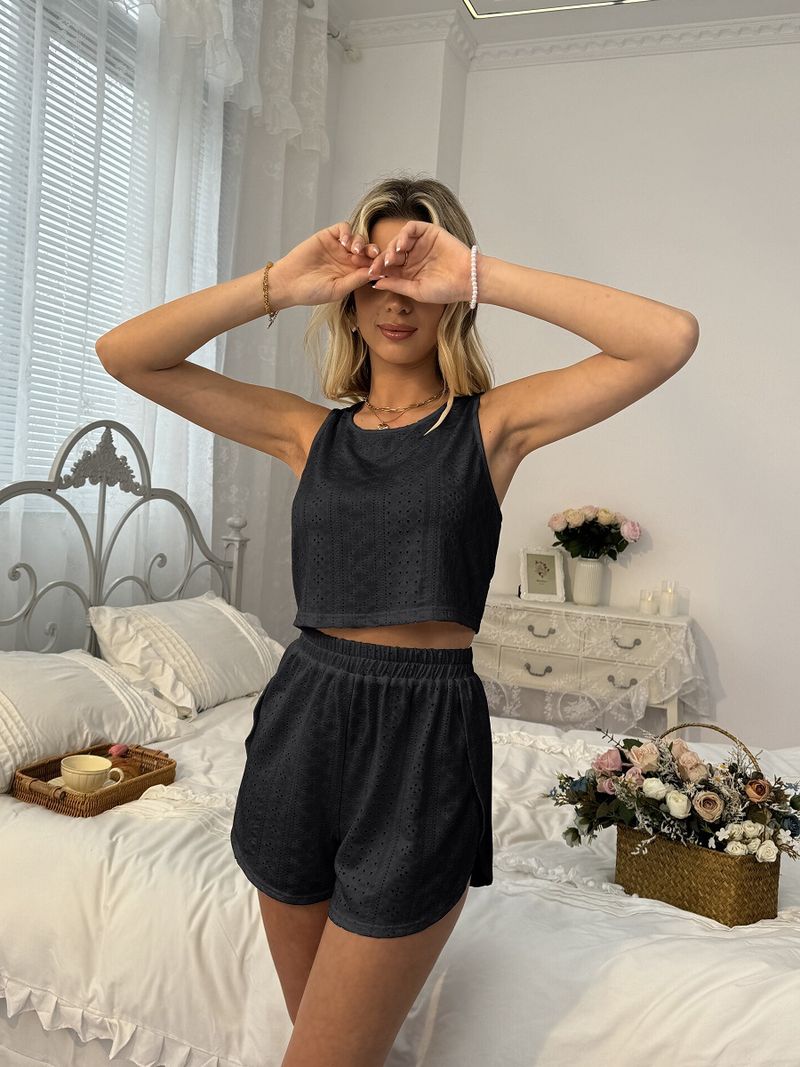 2025 Summer New Women's Casual With Hollow Split Shorts And Tank Top, Two Piece Set_voghion.com