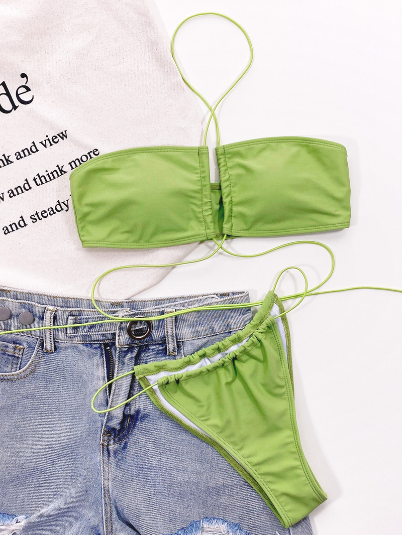 Einzel-Bikini, einfarbig, sexy weiblicher Split-Badeanzug, Dreiecks-Taschen-Badeanzug_voghion.com