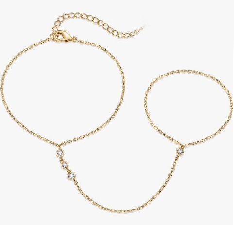 Round Zircon Connected Finger Back Chain Three-Layer Stacked Bracelet Personality Trendy Item For Women_voghion.com