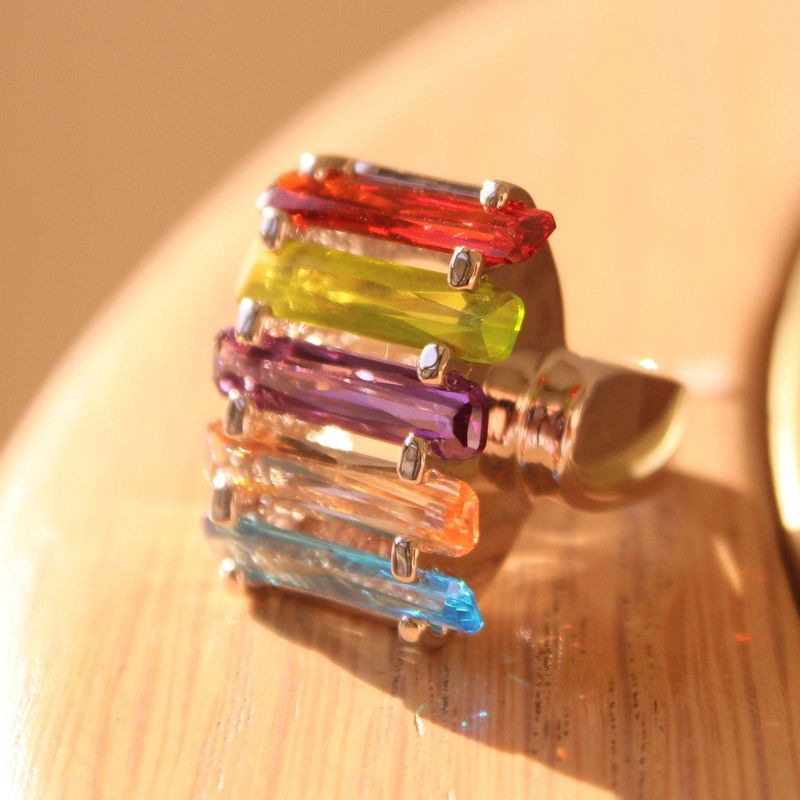 6X007 - Rhodium Brass Ring with AAA Grade CZ in Multi Color_voghion.com