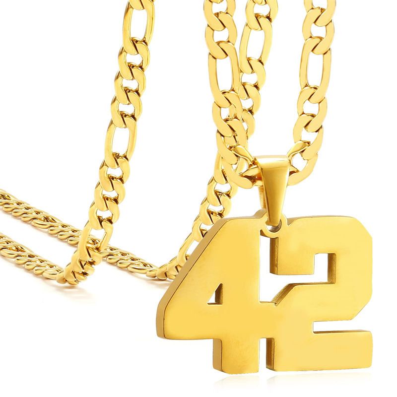 Men's Stainless Steel Sports Number Necklace - Customizable Baseball Basketball Football Team Pendant - Gold Finish_voghion.com