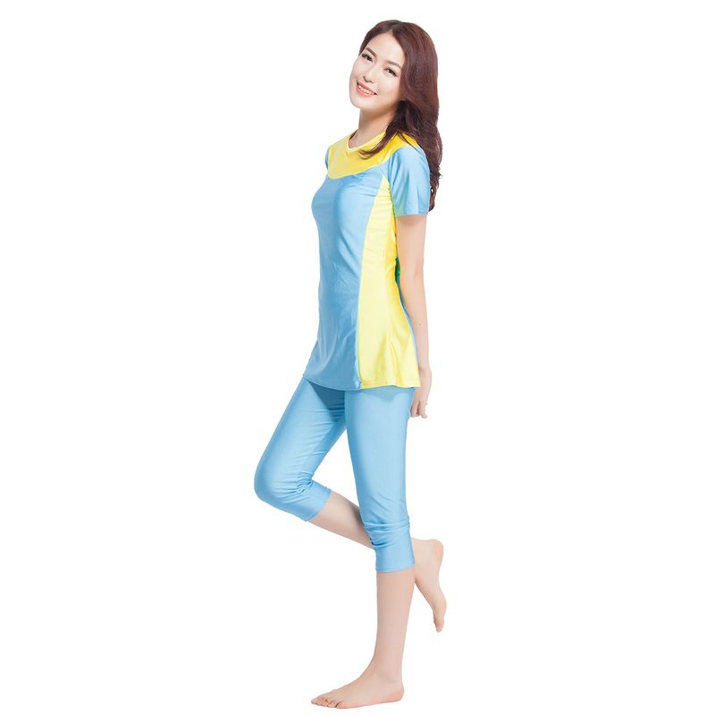 Muslim Swimwear Women's Swimsuit Muslim Conservative Swimsuit Loose Contrasting Color Two-piece Set Seaside Travel Hot Spring Suit_voghion.com