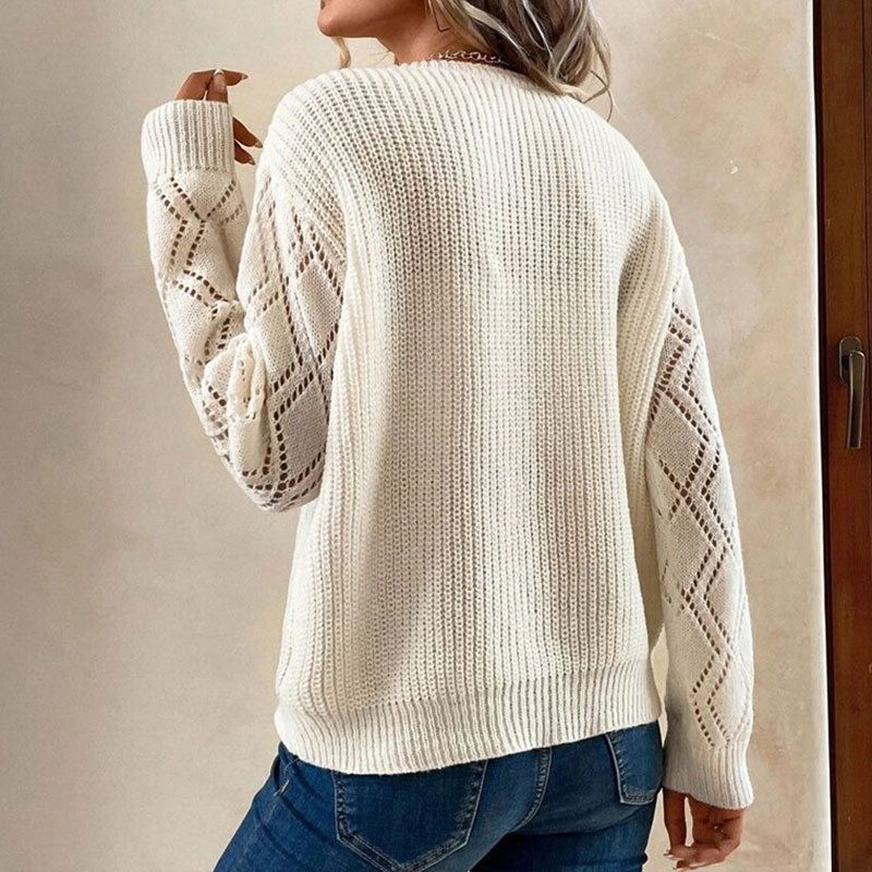 Women's Clothing V-Neck Lace Sweater Loose Casual Pullover Women's Sweater_voghion.com