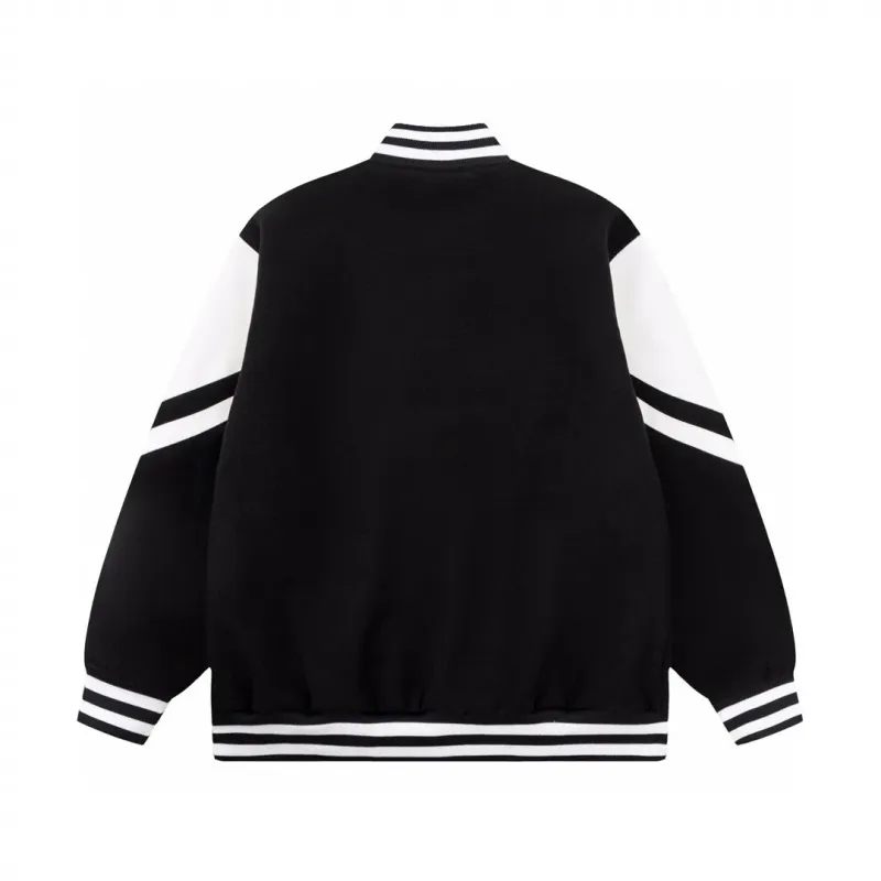Chaquetas bordadas para hombre: Bomber de cuero estilo universitario con parche de letras, cortavientos informal con capucha_voghion.com