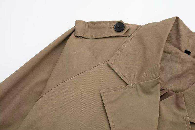 Trench corto da donna – Giacca blazer casual slim fit con cintura, doppiopetto (nero, cachi, marrone scuro, blu navy, verde militare)_voghion.com