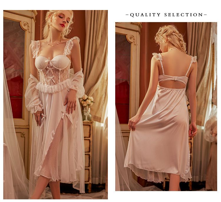 Kvinders nattøj Sexet hjemmetøj Let luksus lang natkjole med brystpude samlet stålring Pure Desire Suspender Pyjamas_voghion.com
