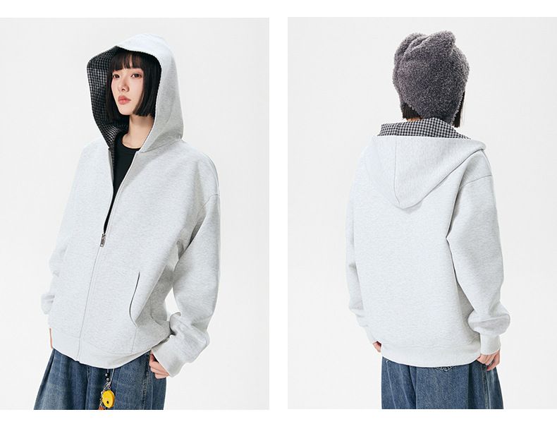 Felpa unisex con cappuccio e cerniera a quadri vintage - Pullover casual oversize per uomo e donna_voghion.com