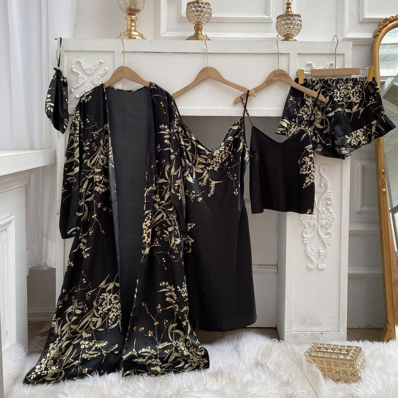 Cross border printed cherry pajamas for women, simple silk home clothes, thin nightgown, ice silk suspender skirt, nightdress_voghion.com