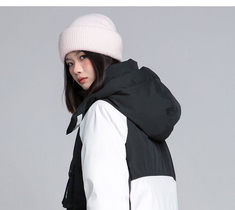 Herrenbekleidung Unisex Verdickte Baumwolljacke Wintermantel mit mehreren Taschen Arbeitskleidungsstil Koreanische Mode Kapuzenparka (Schwarz, Lila)_voghion.com