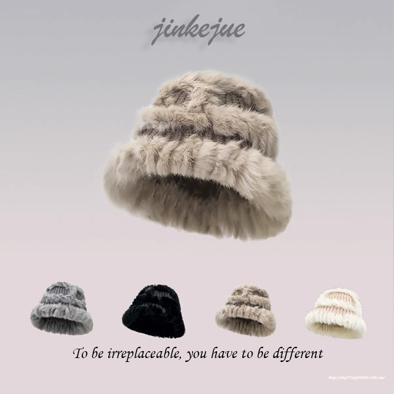 Rabbit hair women's fur, autumn winter versatile, warm and cold resistant, showing face, small woolen hat, fur plush_voghion.com