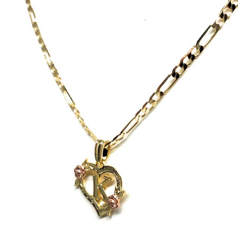 2025 New Arrivals GOLD PLATED CUSTOMIZED HEART FLOWER INITIAL LETTER PENDANT WITH FIGARO CHAIN 24" 4MM Name Necklace Heart Valentines Day_voghion.com