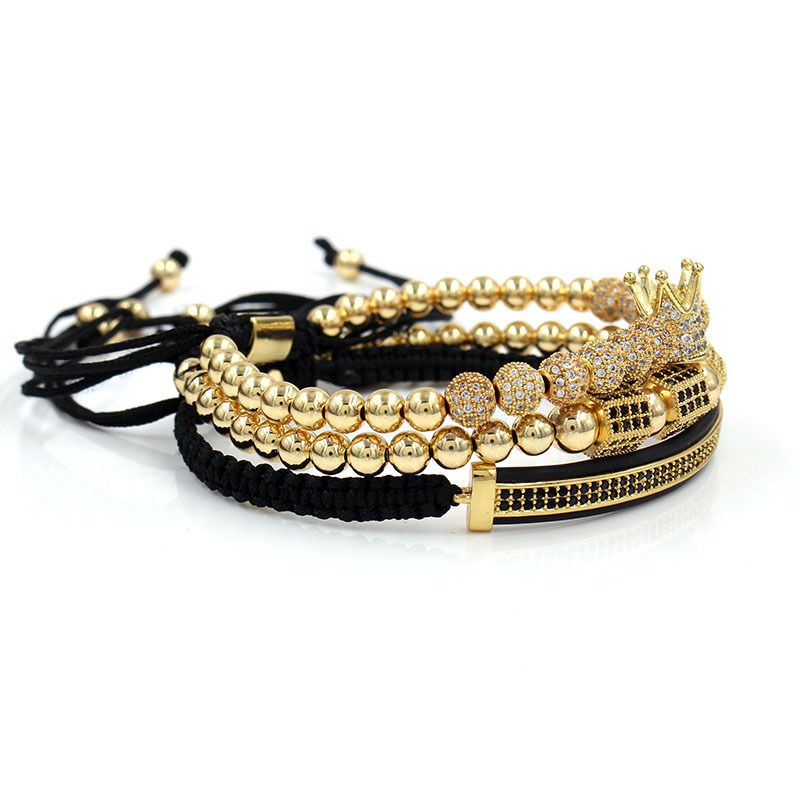 Modischer Trend, 12 6 mm Diamantkugeln, geflochten, mikroeingelegt, hohe Krone, 3 sechseckige Säulen, zweireihiger Diamanthalbmond, dreiteiliges Set_voghion.com